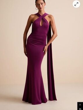 Lulu's Noretta Plum Jersey Knot Keyhole Cutout Sash Maxi Dress